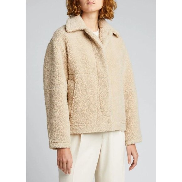VINCE Beige Polyester Teddy Button Front Boxy Sherpa Jacket, Size XS - Picture 2 of 16